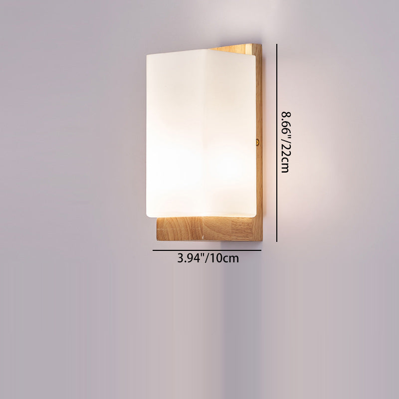 Traditionelle japanische rechteckige Glas-Holz-Wandleuchte mit 1 Licht für das Wohnzimmer 