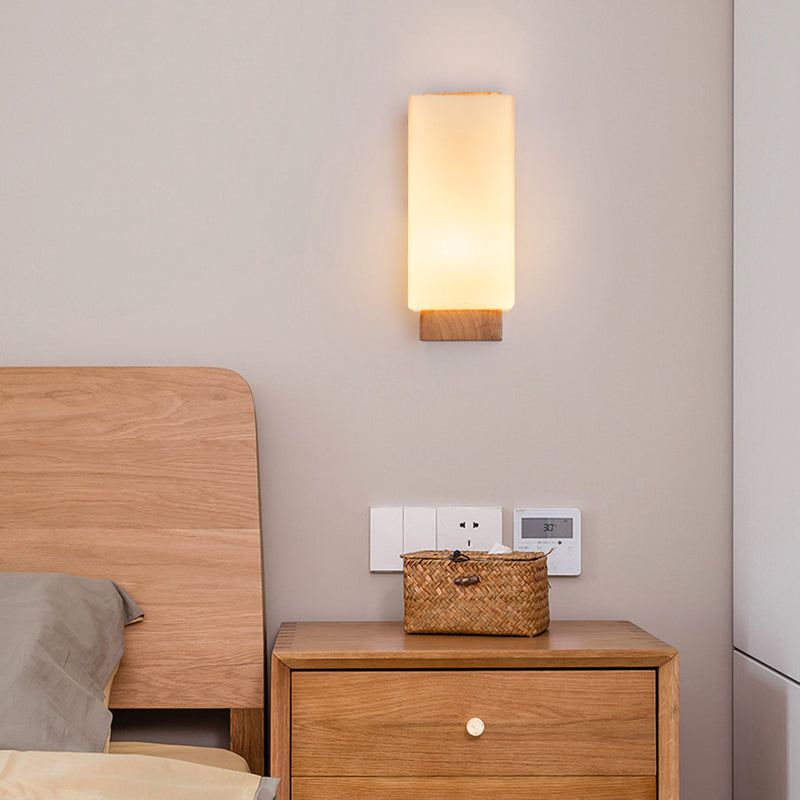 Traditionelle japanische rechteckige Glas-Holz-Wandleuchte mit 1 Licht für das Wohnzimmer 