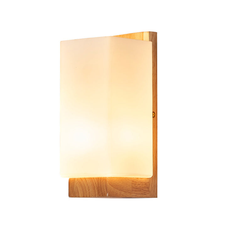 Traditionelle japanische rechteckige Glas-Holz-Wandleuchte mit 1 Licht für das Wohnzimmer 
