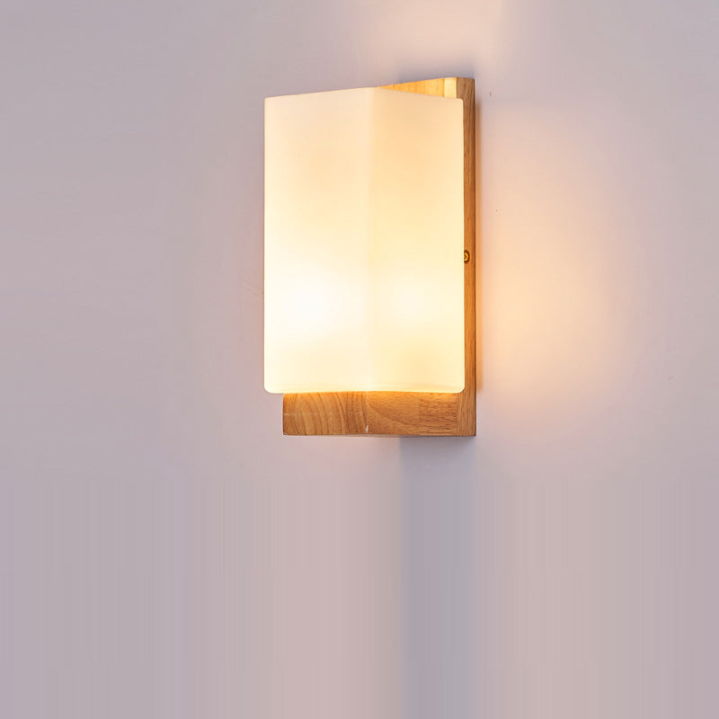 Traditionelle japanische rechteckige Glas-Holz-Wandleuchte mit 1 Licht für das Wohnzimmer 