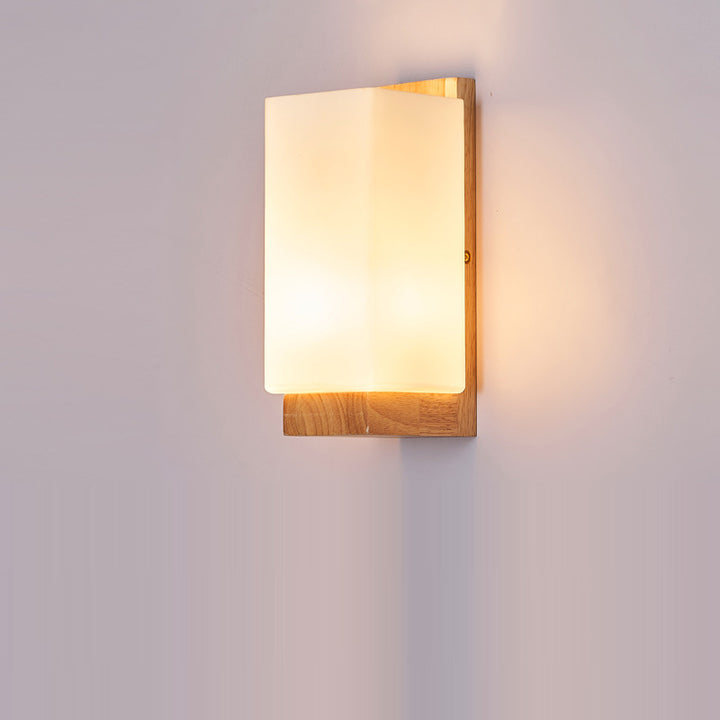 Traditionelle japanische rechteckige Glas-Holz-Wandleuchte mit 1 Licht für das Wohnzimmer 