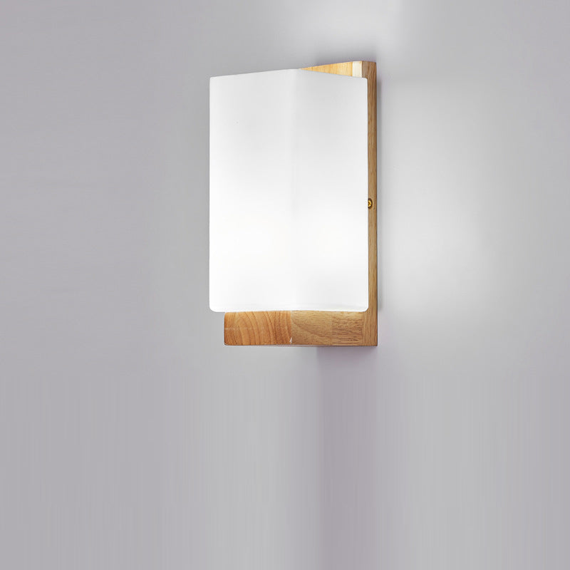 Traditionelle japanische rechteckige Glas-Holz-Wandleuchte mit 1 Licht für das Wohnzimmer 