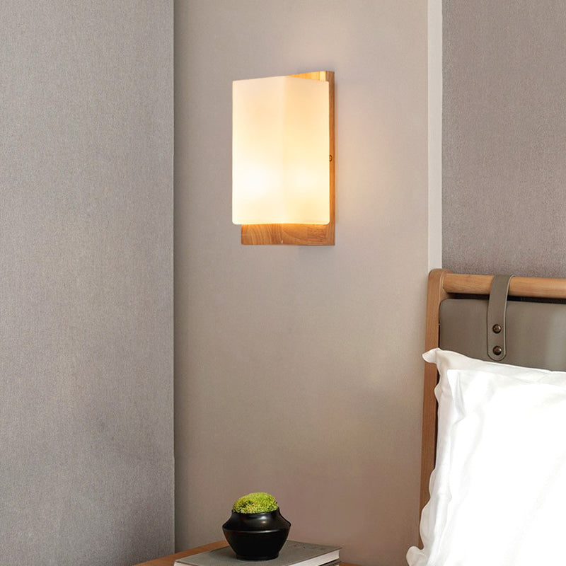 Traditionelle japanische rechteckige Glas-Holz-Wandleuchte mit 1 Licht für das Wohnzimmer 