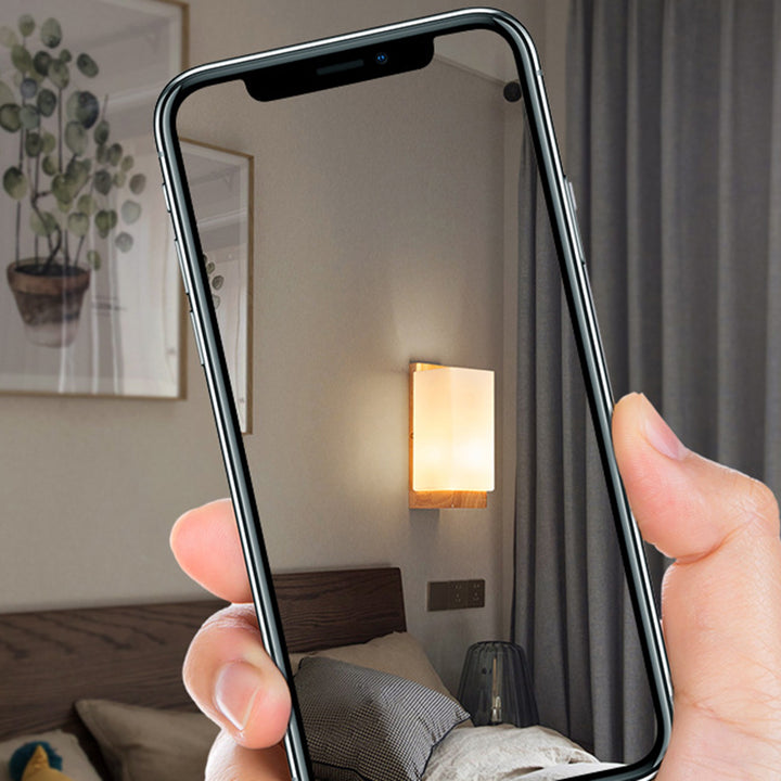Traditionelle japanische rechteckige Glas-Holz-Wandleuchte mit 1 Licht für das Wohnzimmer 