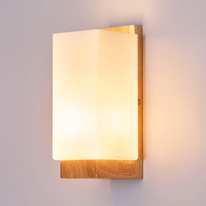 Traditionelle japanische rechteckige Glas-Holz-Wandleuchte mit 1 Licht für das Wohnzimmer 