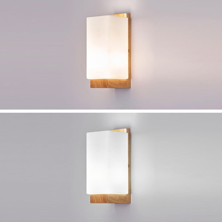 Traditionelle japanische rechteckige Glas-Holz-Wandleuchte mit 1 Licht für das Wohnzimmer 