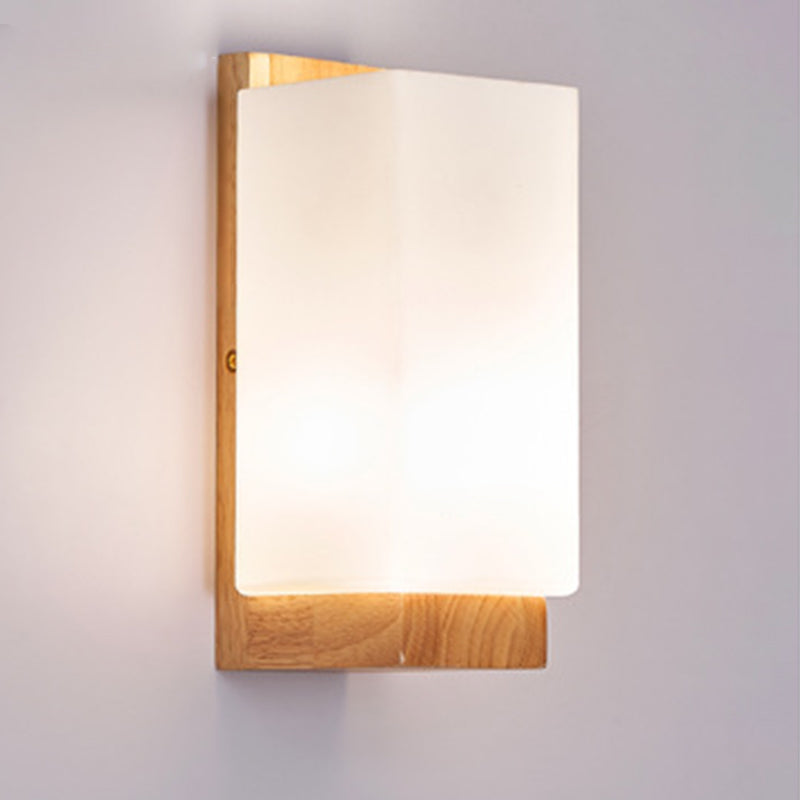 Traditionelle japanische rechteckige Glas-Holz-Wandleuchte mit 1 Licht für das Wohnzimmer 