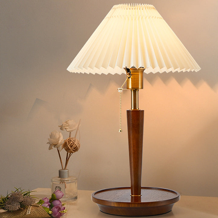 Traditionelle Vintage-Regenschirm Faltenrund Stoff Holz Hardware 1-Licht Tischlampe für Wohnzimmer 