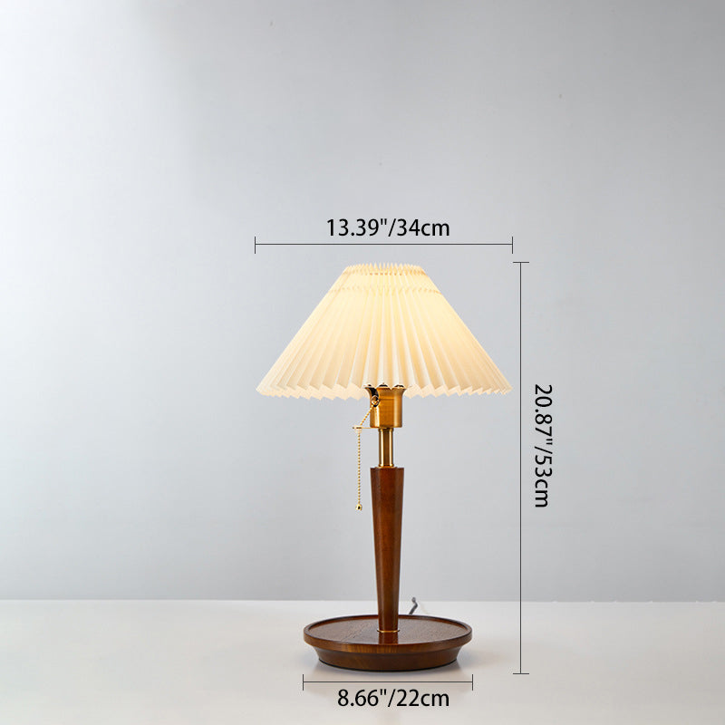 Traditionelle Vintage-Regenschirm Faltenrund Stoff Holz Hardware 1-Licht Tischlampe für Wohnzimmer 