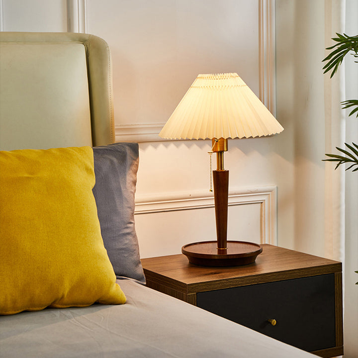 Traditionelle Vintage-Regenschirm Faltenrund Stoff Holz Hardware 1-Licht Tischlampe für Wohnzimmer 