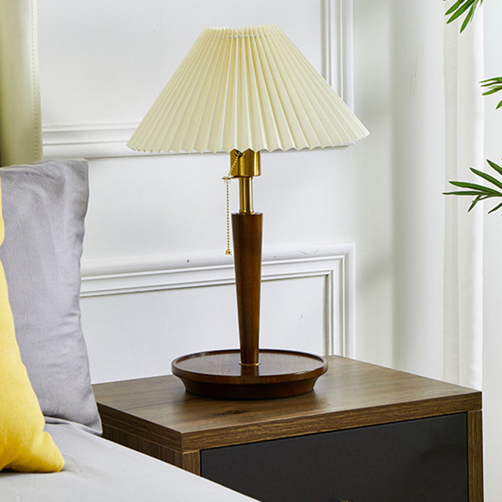 Traditionelle Vintage-Regenschirm Faltenrund Stoff Holz Hardware 1-Licht Tischlampe für Wohnzimmer 
