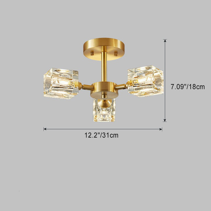 Contemporary Scandinavian Branch Square Round Crystal Brass 3/4/5/6 Light Semi-Flush Mount Ceiling Light For Bedroom