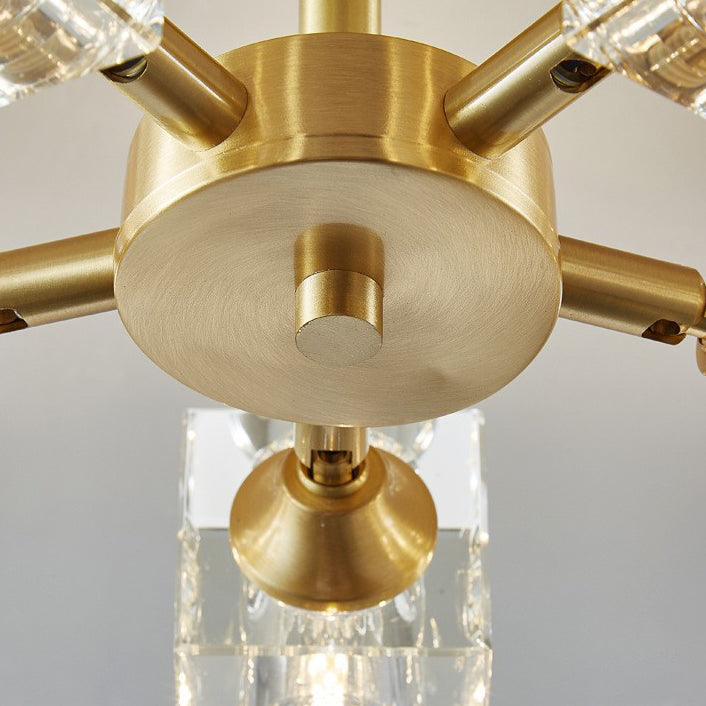 Zeitgenössische skandinavische Ast Quadrat Runde Kristall Messing 3/4/5/6 Licht Semi-Flush Mount Deckenleuchte für Schlafzimmer 