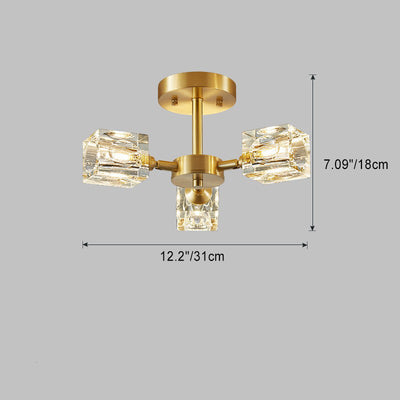 Zeitgenössische skandinavische Ast Quadrat Runde Kristall Messing 3/4/5/6 Licht Semi-Flush Mount Deckenleuchte für Schlafzimmer 