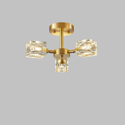 Zeitgenössische skandinavische Ast Quadrat Runde Kristall Messing 3/4/5/6 Licht Semi-Flush Mount Deckenleuchte für Schlafzimmer 
