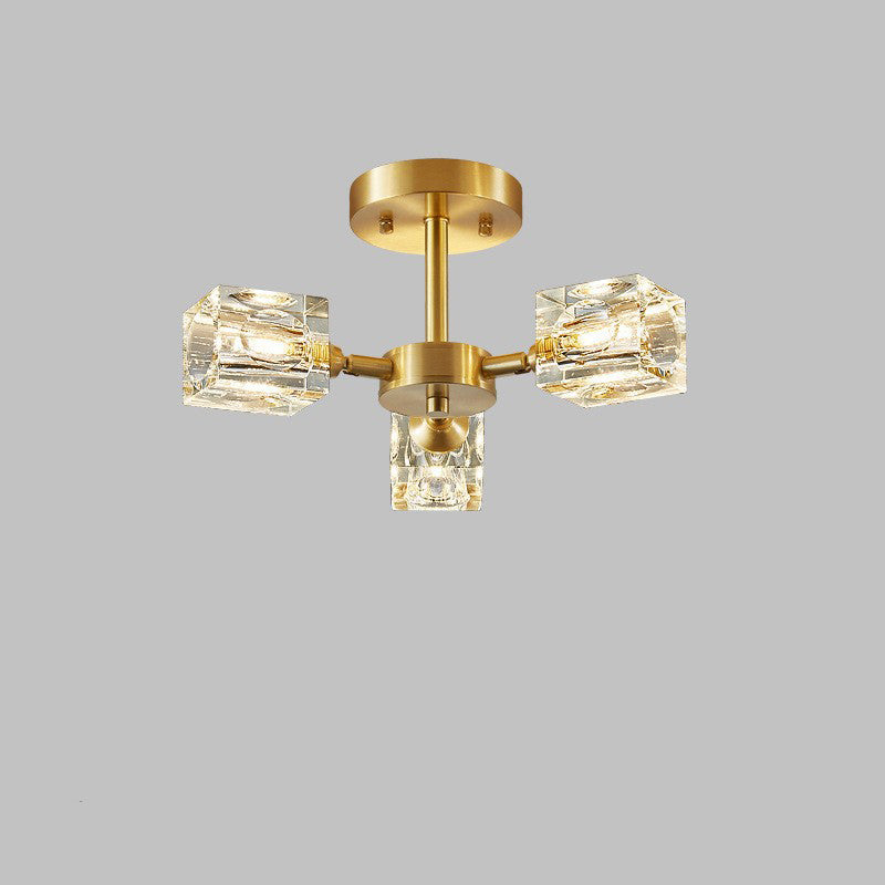 Zeitgenössische skandinavische Ast Quadrat Runde Kristall Messing 3/4/5/6 Licht Semi-Flush Mount Deckenleuchte für Schlafzimmer 
