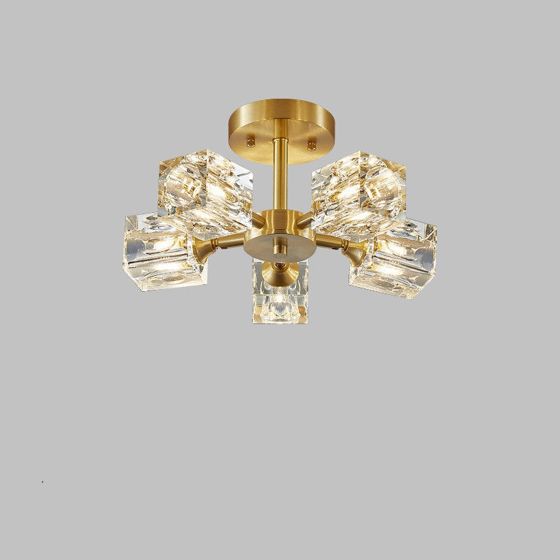 Zeitgenössische skandinavische Ast Quadrat Runde Kristall Messing 3/4/5/6 Licht Semi-Flush Mount Deckenleuchte für Schlafzimmer 