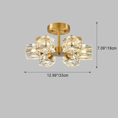 Zeitgenössische skandinavische Ast Quadrat Runde Kristall Messing 3/4/5/6 Licht Semi-Flush Mount Deckenleuchte für Schlafzimmer 