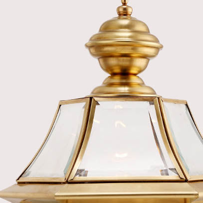 ضوء خارجي سداسي الشكل من الزجاج والنحاس الفاخر العصري بلمبة واحدة للحديقة 