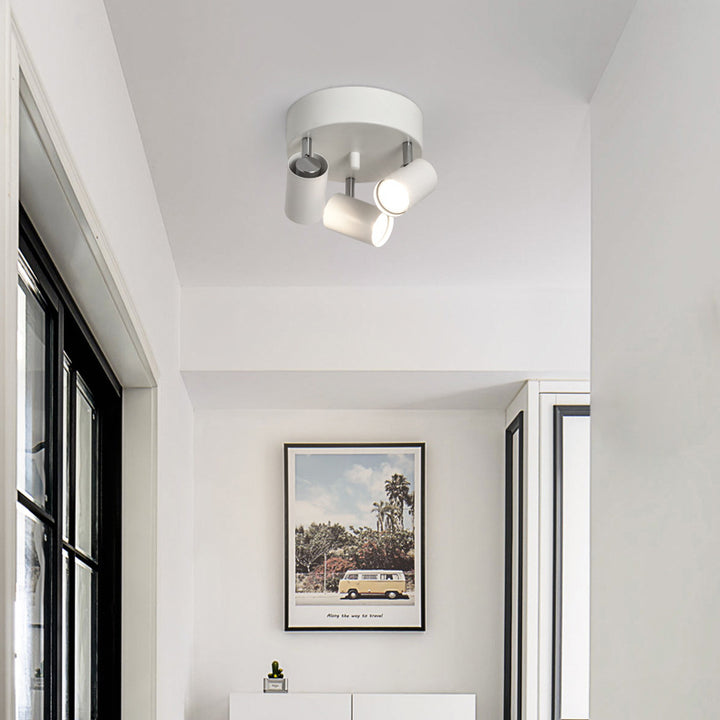 Contemporary Scandinavian Cylindrical Round Iron 3-Light Semi-Flush Mount Ceiling Light For Living Room