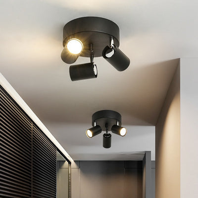 Contemporary Scandinavian Cylindrical Round Iron 3-Light Semi-Flush Mount Ceiling Light For Living Room