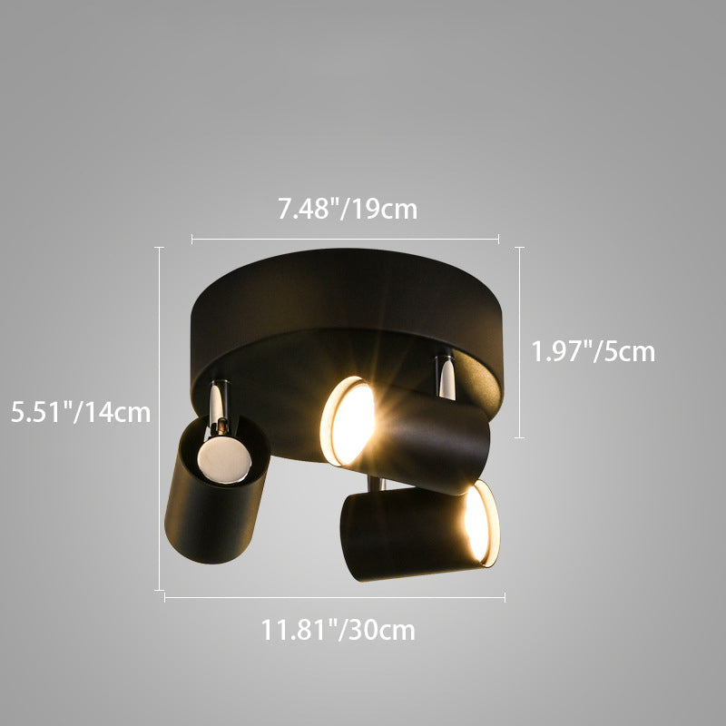 Contemporary Scandinavian Cylindrical Round Iron 3-Light Semi-Flush Mount Ceiling Light For Living Room