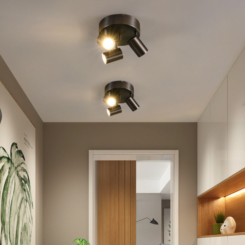 Contemporary Scandinavian Cylindrical Round Iron 3-Light Semi-Flush Mount Ceiling Light For Living Room