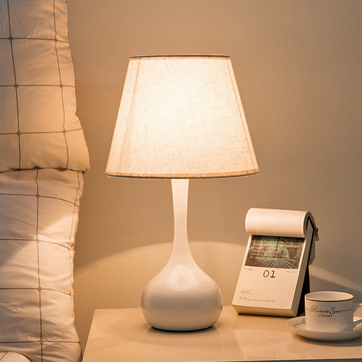 Contemporary Scandinavian Water Drops Scalloped Round Fabric Iron 1-Light Table Lamp For Living Room