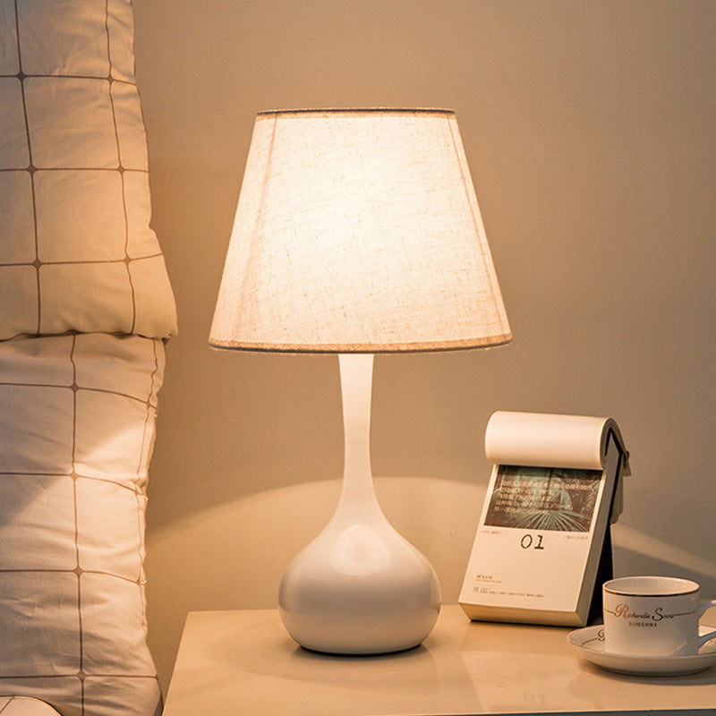 Contemporary Scandinavian Water Drops Scalloped Round Fabric Iron 1-Light Table Lamp For Living Room