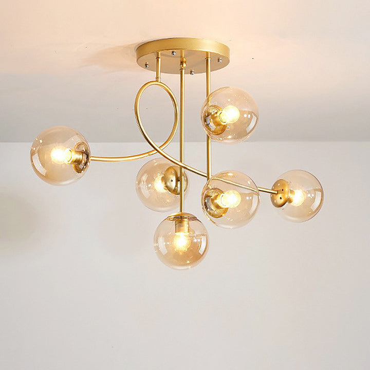 Contemporary Scandinavian Magic Bean Round Glass Iron 6-Light Chandelier For Living Room