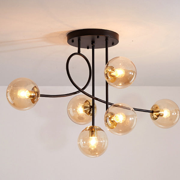 Contemporary Scandinavian Magic Bean Round Glass Iron 6-Light Chandelier For Living Room
