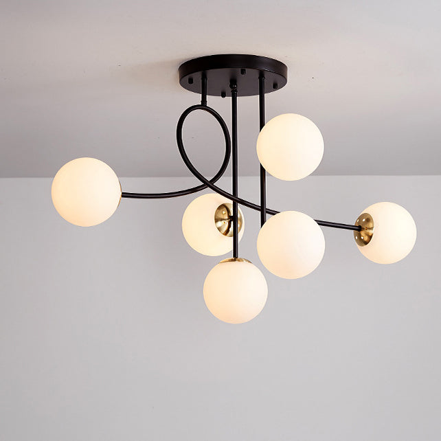 Contemporary Scandinavian Magic Bean Round Glass Iron 6-Light Chandelier For Living Room