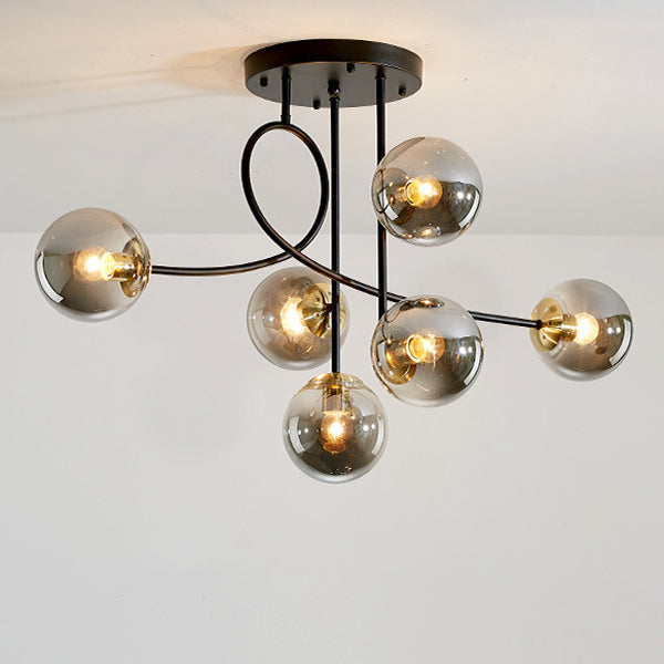 Contemporary Scandinavian Magic Bean Round Glass Iron 6-Light Chandelier For Living Room