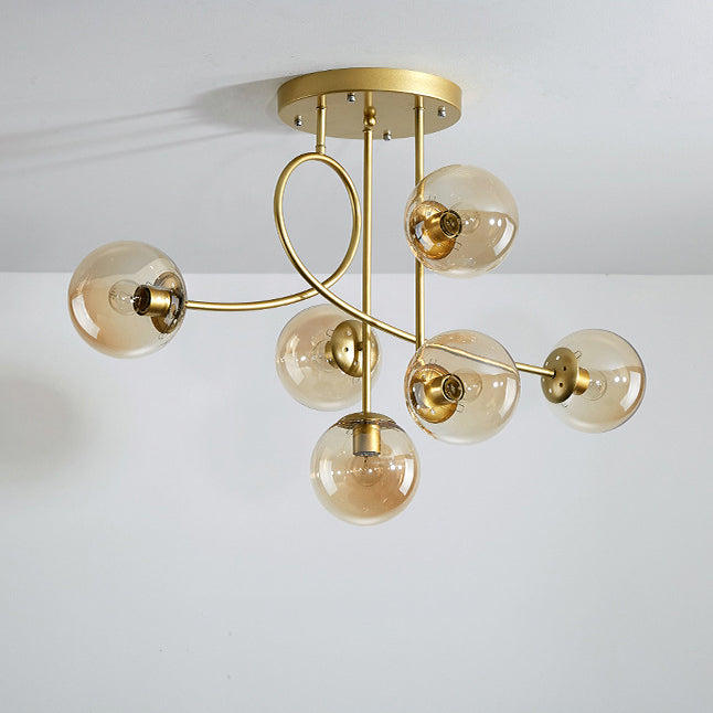 Contemporary Scandinavian Magic Bean Round Glass Iron 6-Light Chandelier For Living Room
