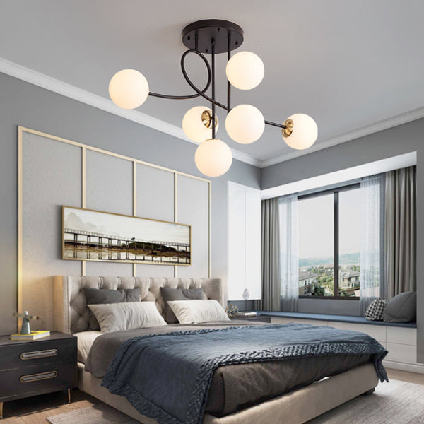 Contemporary Scandinavian Magic Bean Round Glass Iron 6-Light Chandelier For Living Room