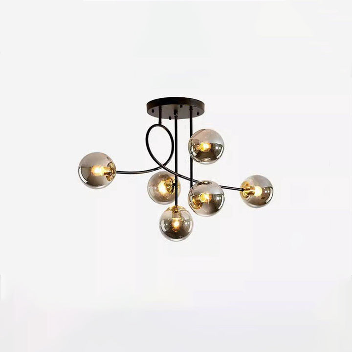 Contemporary Scandinavian Magic Bean Round Glass Iron 6-Light Chandelier For Living Room
