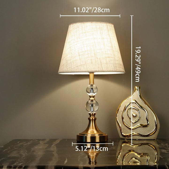 Lámpara de Mesa de 1 Luz de Latón con Cristal y Tela con Cuentas Redondas Vintage Tradicionales con Bordes Festoneados para Sala de Estar 