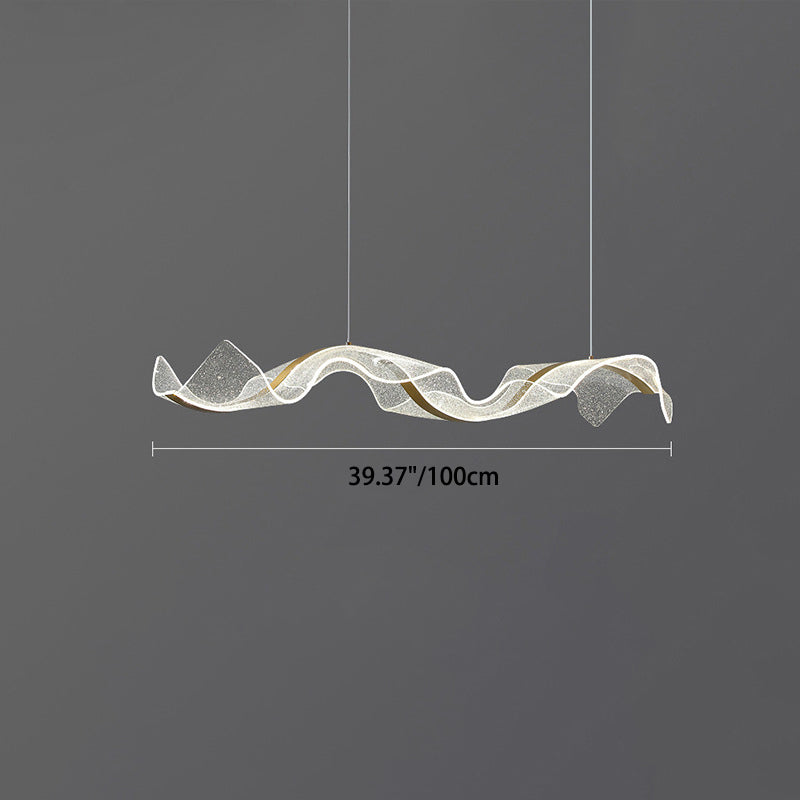 Modern Minimalist Wave Bend Acrylic Aluminum LED Chandelier Island Light For Living Room
