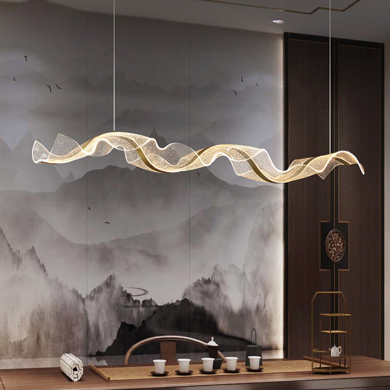 Modern Minimalist Wave Bend Acrylic Aluminum LED Chandelier Island Light For Living Room