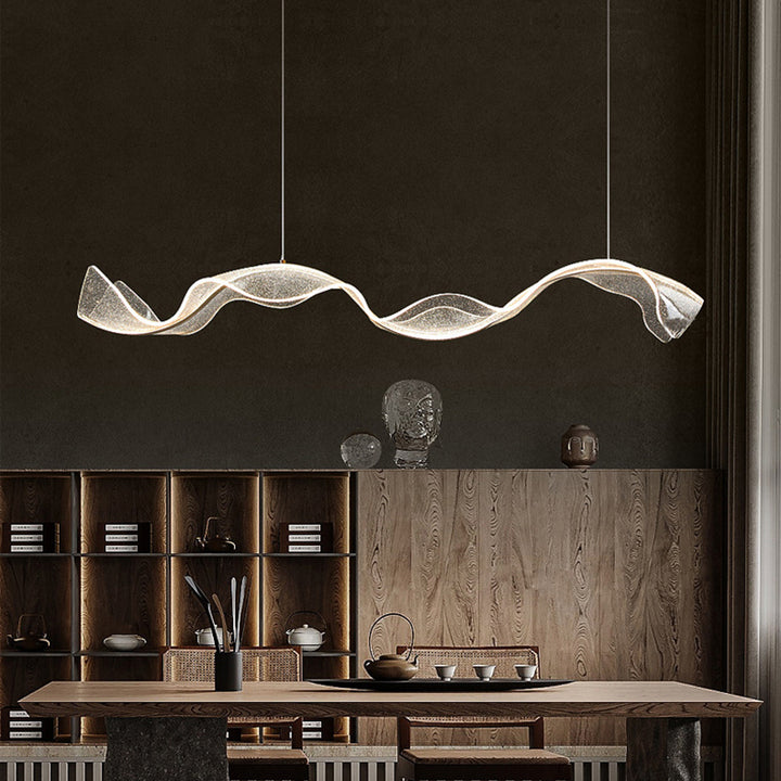 Moderne Minimalistische Wellenbogen Acryl Aluminium LED Kronleuchter Insellicht für Wohnzimmer 