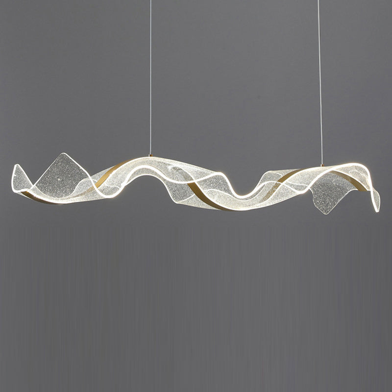 Modern Minimalist Wave Bend Acrylic Aluminum LED Chandelier Island Light For Living Room