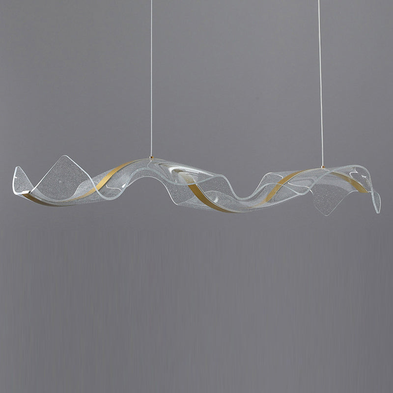 Modern Minimalist Wave Bend Acrylic Aluminum LED Chandelier Island Light For Living Room
