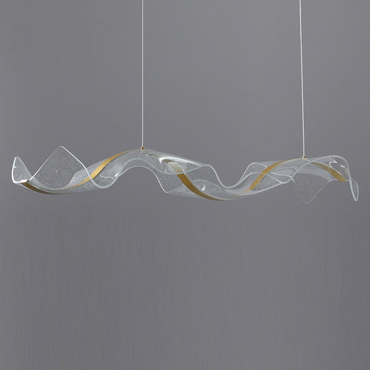 Modern Minimalist Wave Bend Acrylic Aluminum LED Chandelier Island Light For Living Room