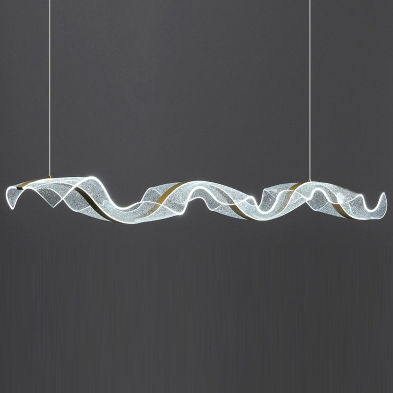 Modern Minimalist Wave Bend Acrylic Aluminum LED Chandelier Island Light For Living Room