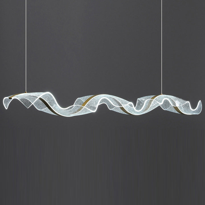 Modern Minimalist Wave Bend Acrylic Aluminum LED Chandelier Island Light For Living Room