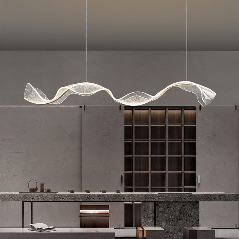 Modern Minimalist Wave Bend Acrylic Aluminum LED Chandelier Island Light For Living Room