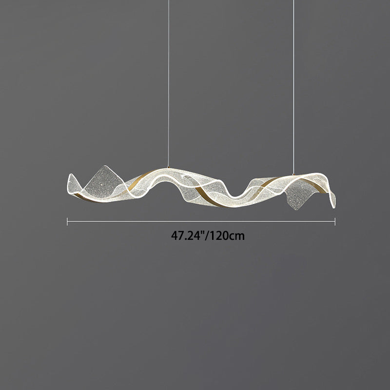 Modern Minimalist Wave Bend Acrylic Aluminum LED Chandelier Island Light For Living Room