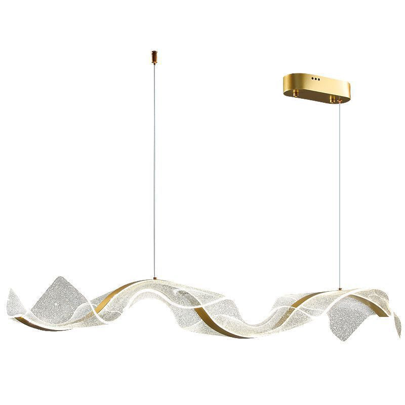 Modern Minimalist Wave Bend Acrylic Aluminum LED Chandelier Island Light For Living Room