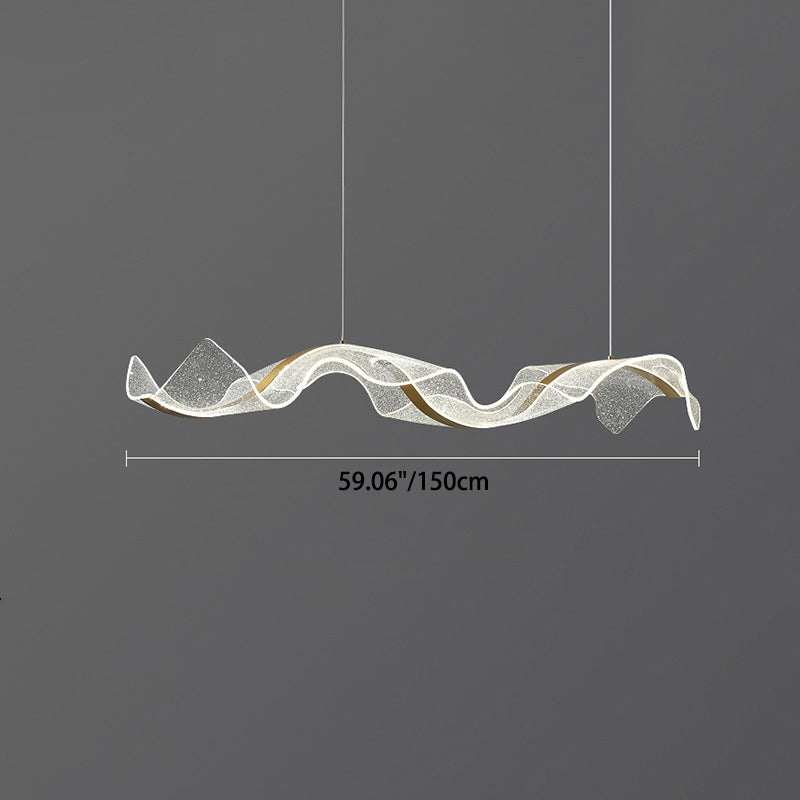 Modern Minimalist Wave Bend Acrylic Aluminum LED Chandelier Island Light For Living Room