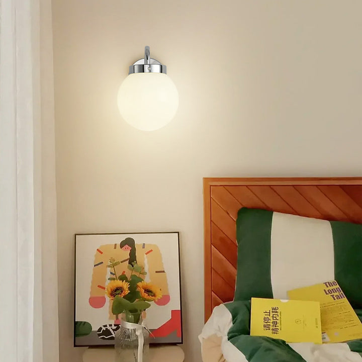Applique Murale Moderne Minimaliste en Verre Rond à Rayures Orb en Fer 1-Lumière pour Salon 